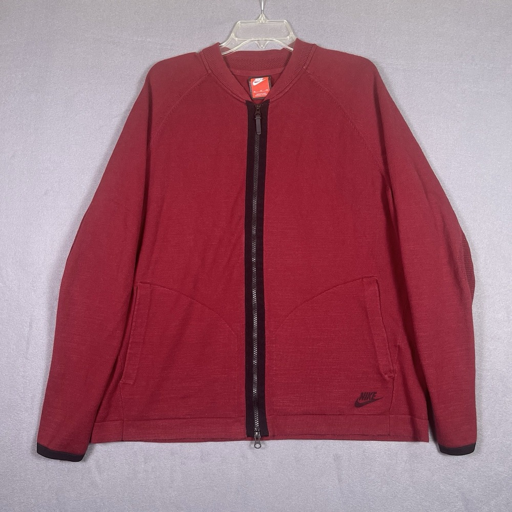 Nike Tech Knit Bomber Jacket Mens XL Red Full Zip Sportswear Sweatshirt